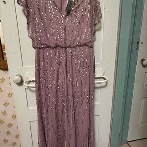 NWT ADRIANNA PAPELL STUDIO DUSTY ROSE BEADED BLOUSON GOWN size 10